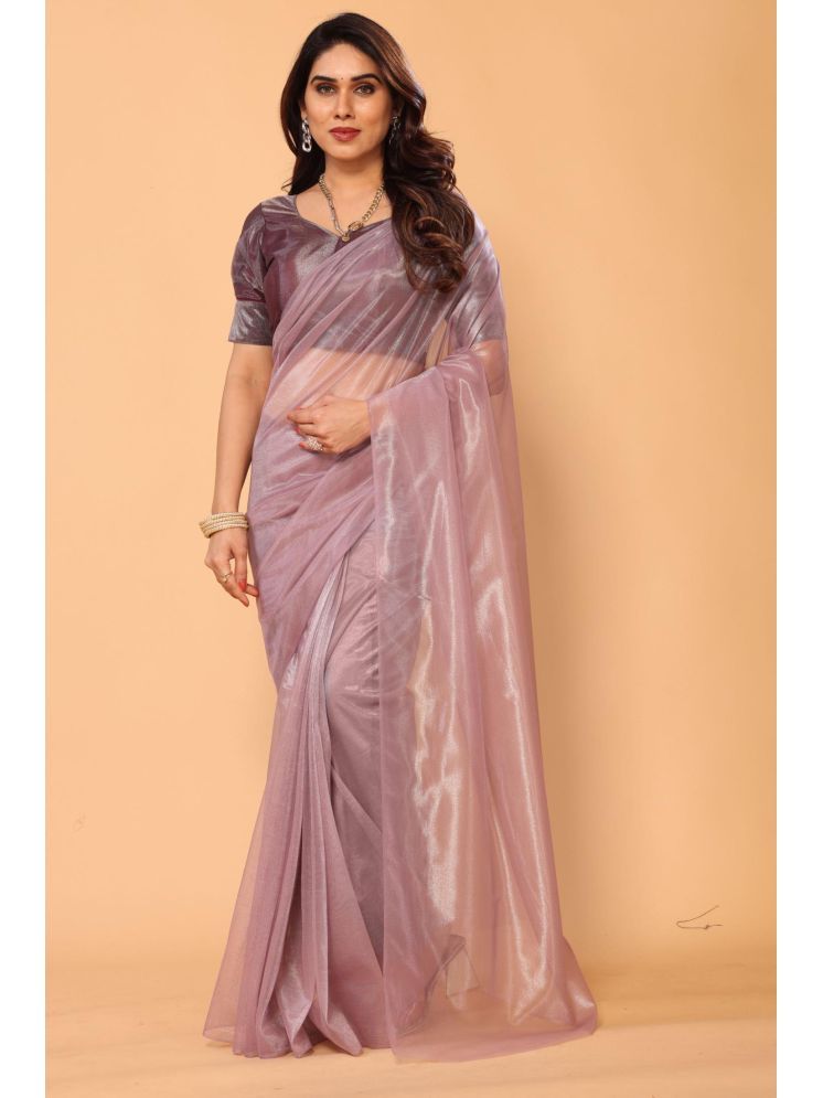     			PATLANI STYLE Pack of 1 Net Solid Saree With Blouse Piece ( Purple )