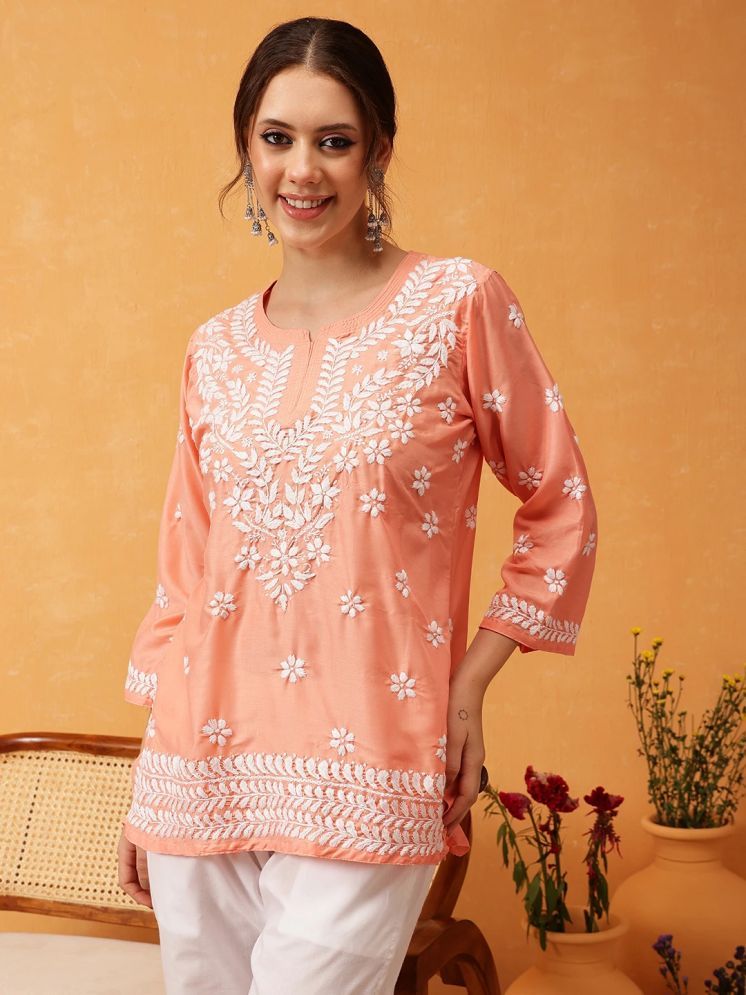     			SILORY Pack of 1 Rayon Embroidered A-line Women's Kurti - ( Peach )