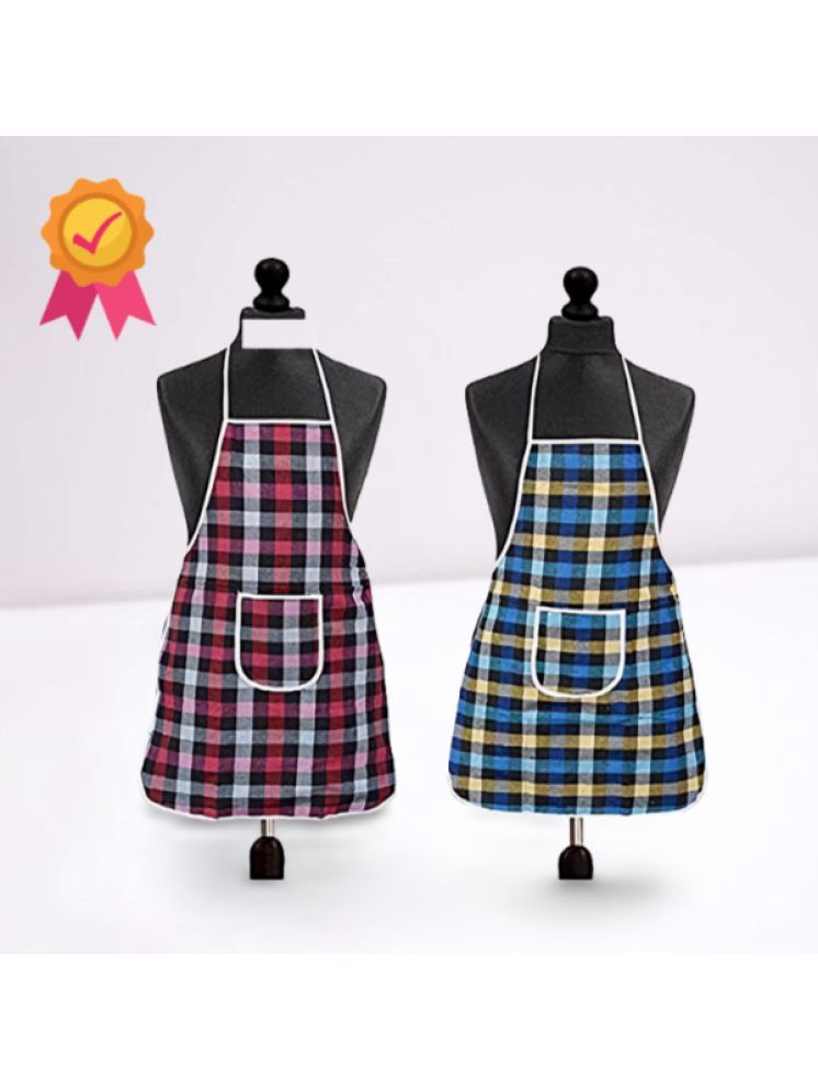     			Sanraksshan Cotton Checks Kitchen Apron with 1 Center Pocket ( Pack of 2 )