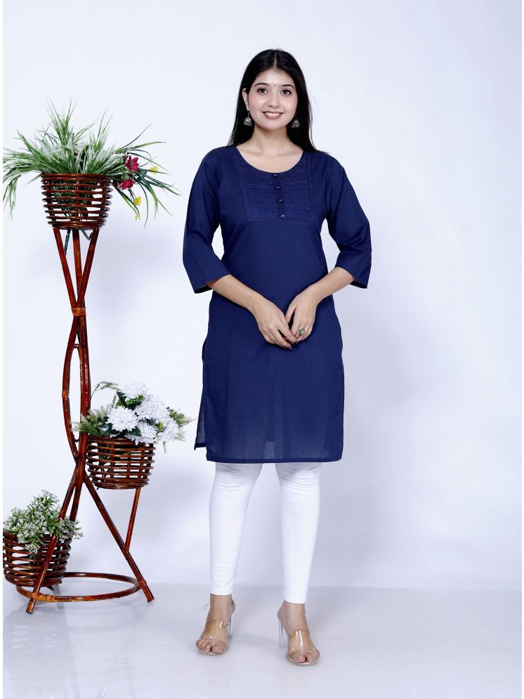     			The Kurti Point Pack of 1 Cotton Embroidered Straight Women's Kurti - ( Blue )