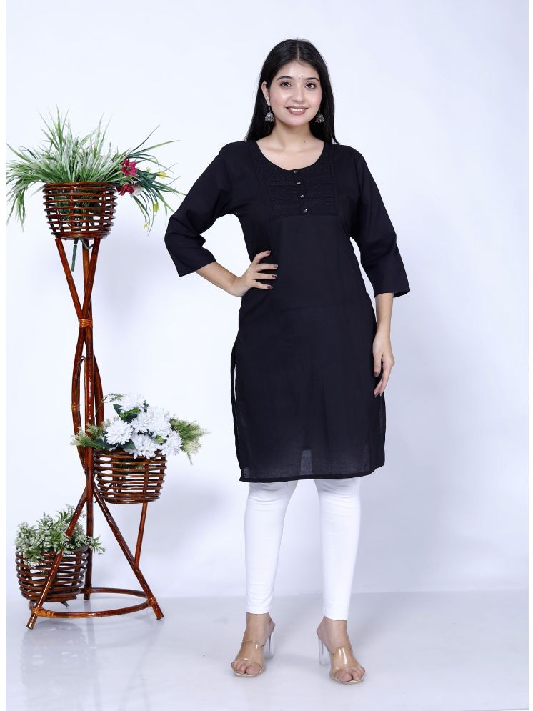     			The Kurti Point Pack of 1 Cotton Embroidered Straight Women's Kurti - ( Black )