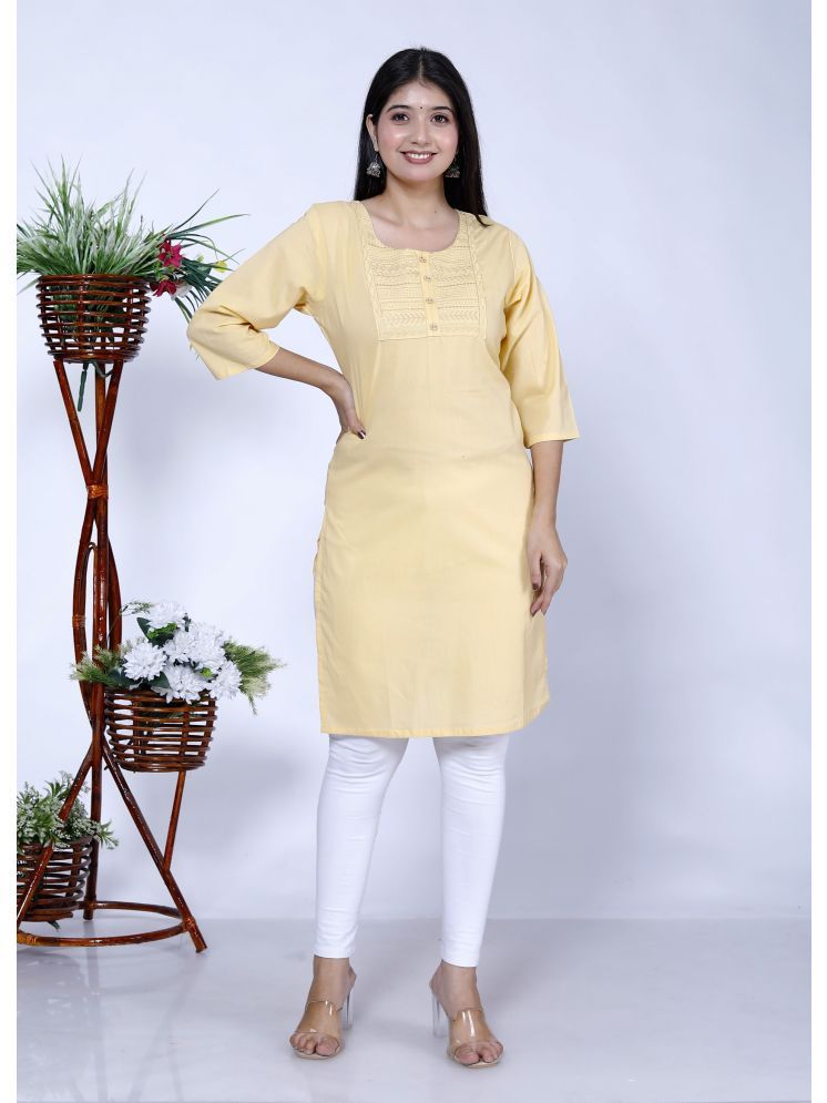     			The Kurti Point Pack of 1 Cotton Embroidered Straight Women's Kurti - ( Cream )