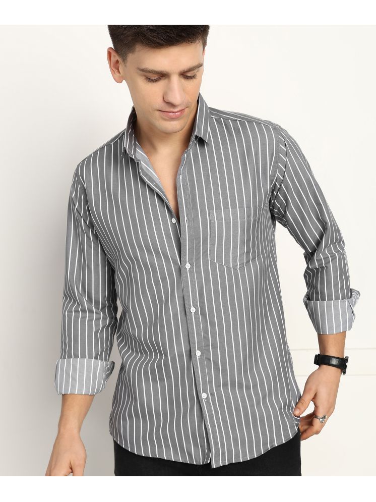     			U TURN Cotton Blend Slim Fit Striped Full Sleeves Men's Casual Shirt - Grey ( Pack of 1 )