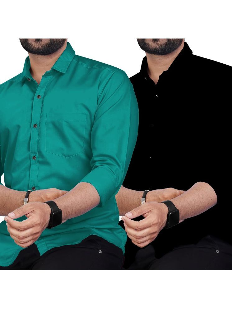     			Apektra Cotton Blend Slim Fit Solids Full Sleeves Men's Casual Shirt - Turquoise ( Pack of 2 )