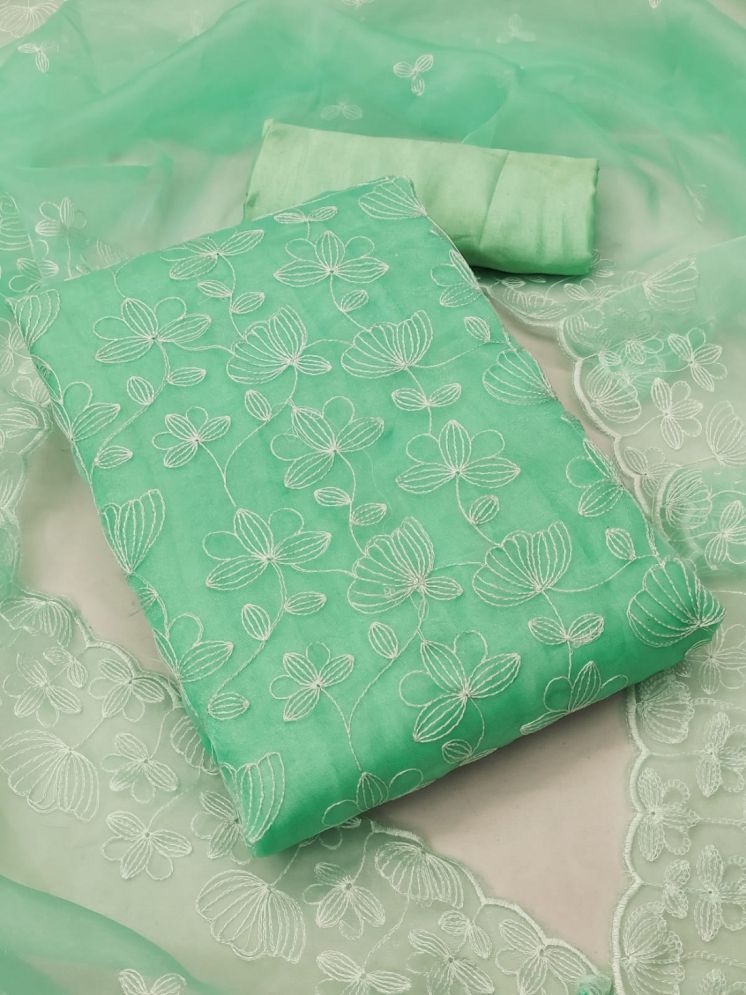     			Lady Shopi Unstitched Organza Embroidered Dress Material - Sea Green ( Pack of 1 )