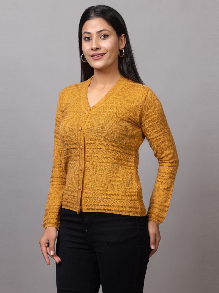     			MISDYNAMIC Woollen V Neck Women's Cardigans Dress - Yellow ( Single )