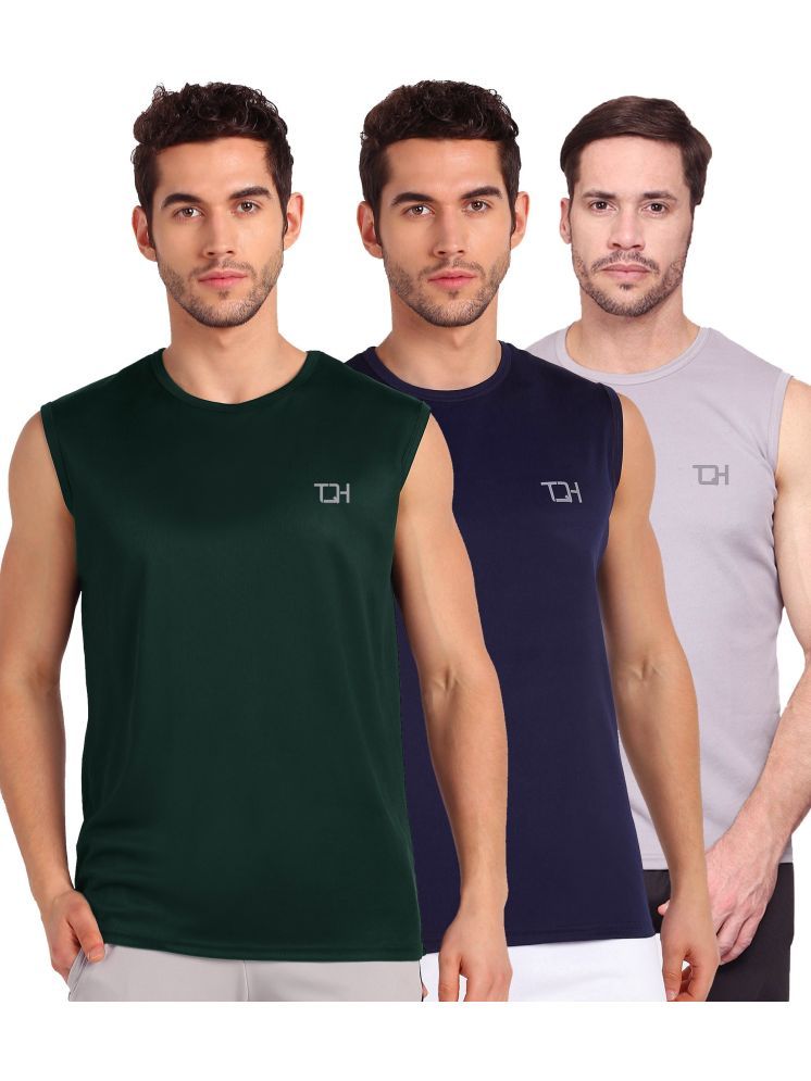     			TQH Polyester Slim Fit Solid Sleeveless Men's Round T-Shirt - Multicolor14 ( Pack of 3 )