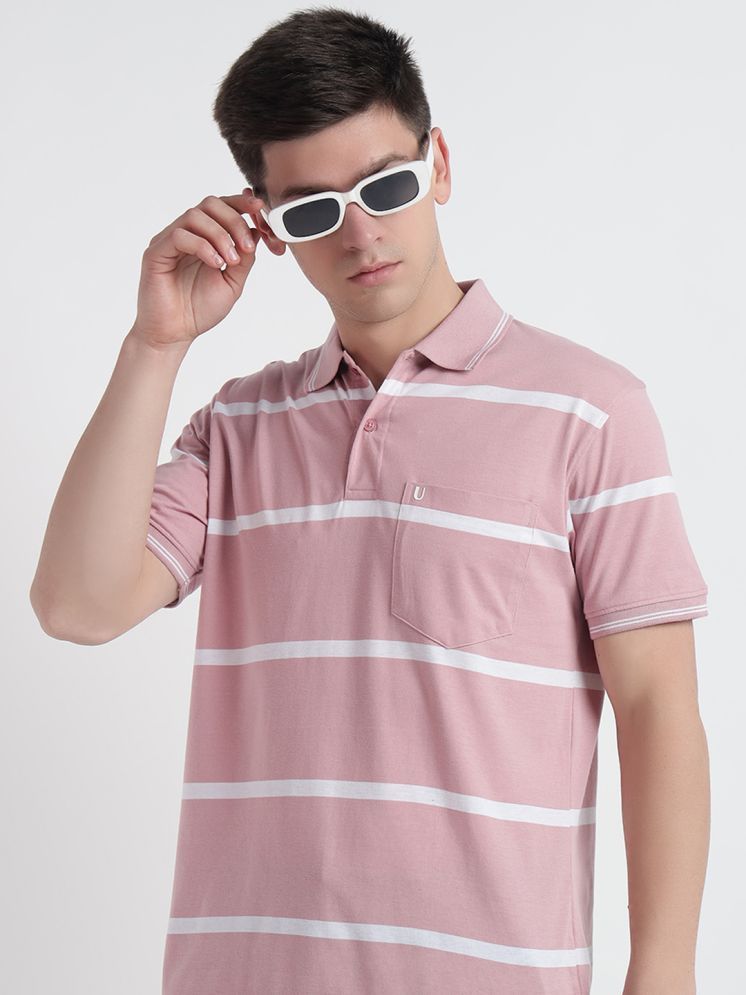     			UNIBERRY Pack of 1 Cotton Regular Fit Striped Half Sleeves Men's Polo T Shirt ( Pink )