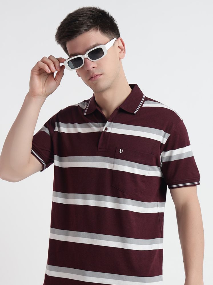     			UNIBERRY Pack of 1 Cotton Regular Fit Striped Half Sleeves Men's Polo T Shirt ( Maroon )