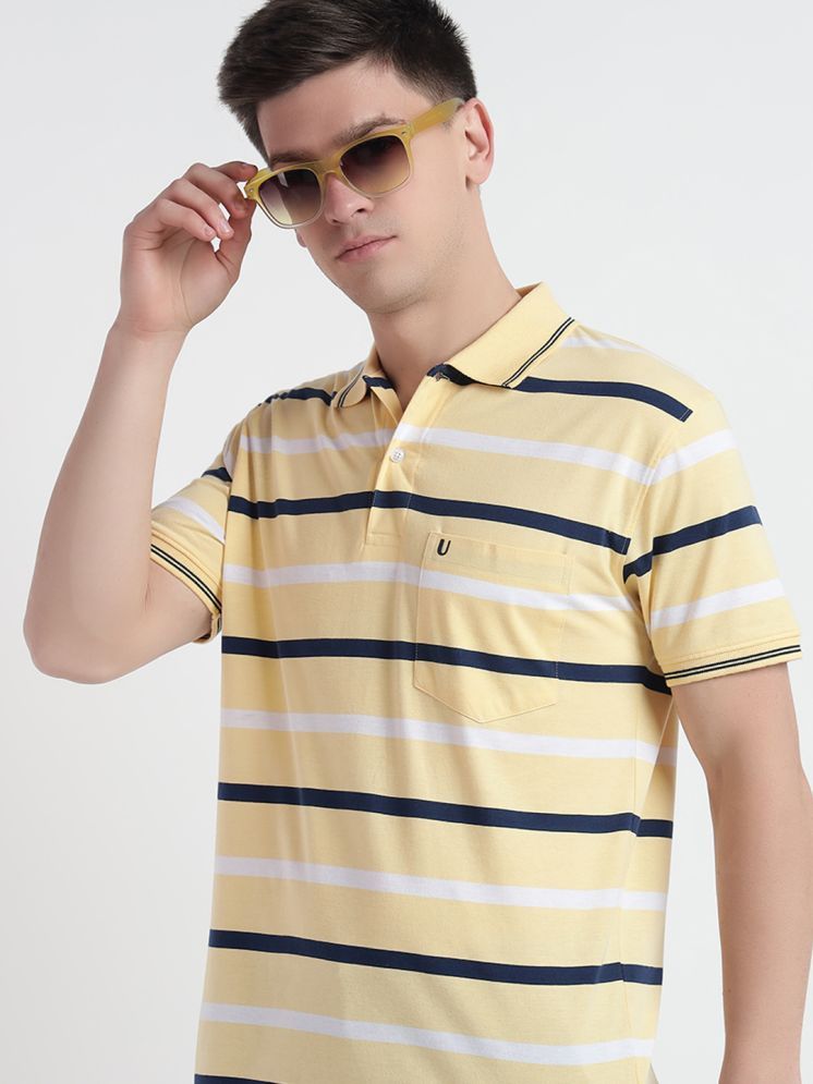     			UNIBERRY Pack of 1 Cotton Regular Fit Striped Half Sleeves Men's Polo T Shirt ( Yellow )