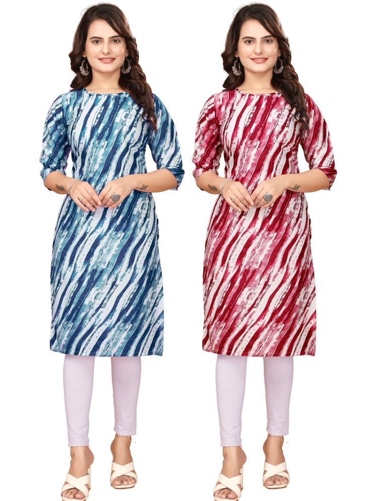     			VACHHARAJ DESIGN Pack of 2 Crepe Printed Straight Women's Kurti - ( Blue,Red )