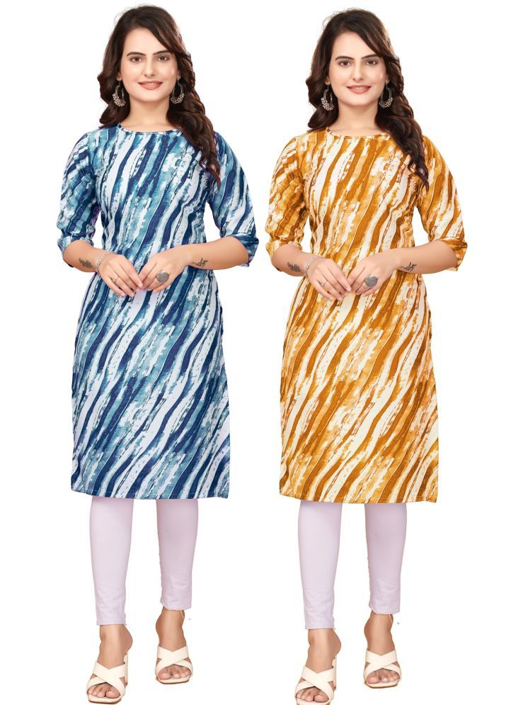     			VACHHARAJ DESIGN Pack of 2 Crepe Printed Straight Women's Kurti - ( Blue,Yellow )