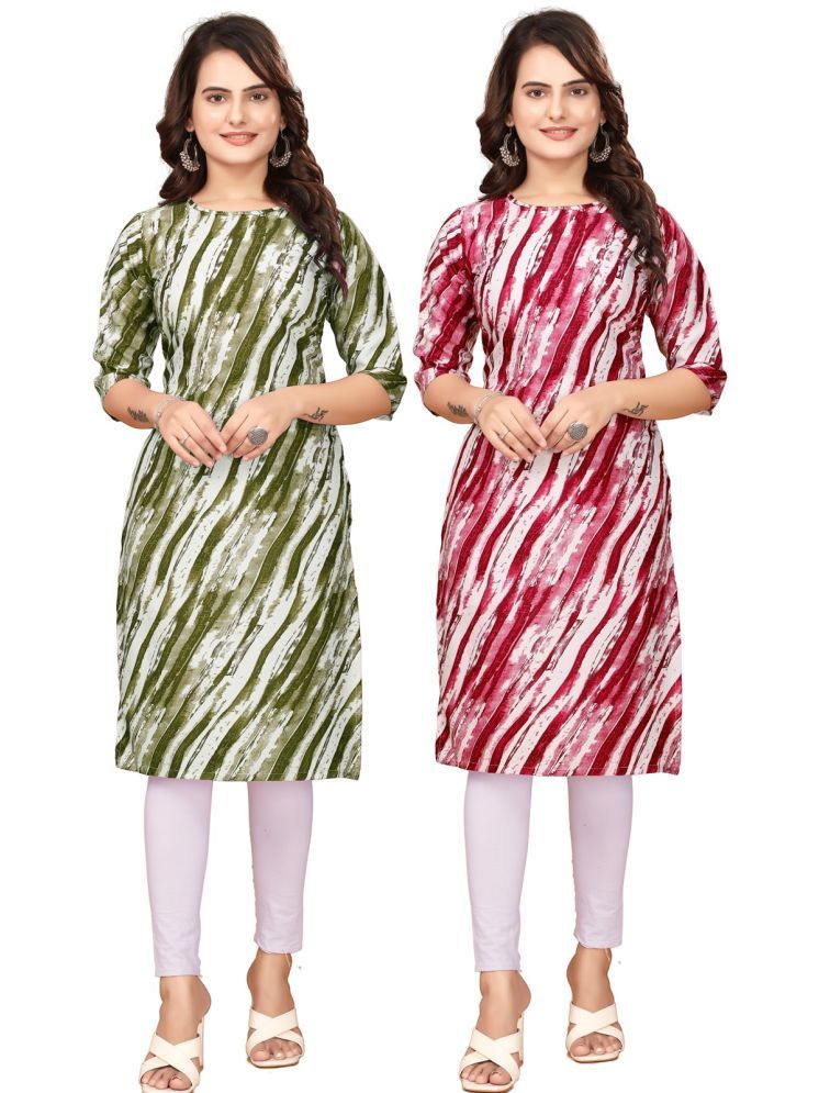     			VACHHARAJ DESIGN Pack of 2 Crepe Printed Straight Women's Kurti - ( Green,Red )