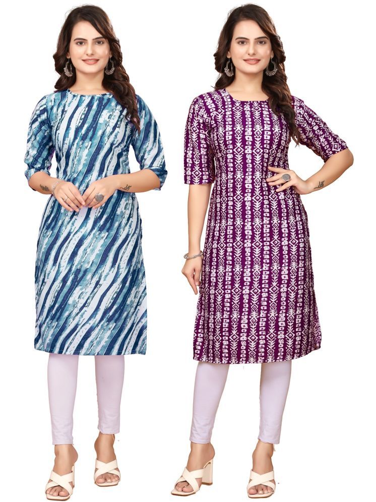     			VACHHARAJ DESIGN Pack of 2 Crepe Printed Straight Women's Kurti - ( Blue,Maroon )