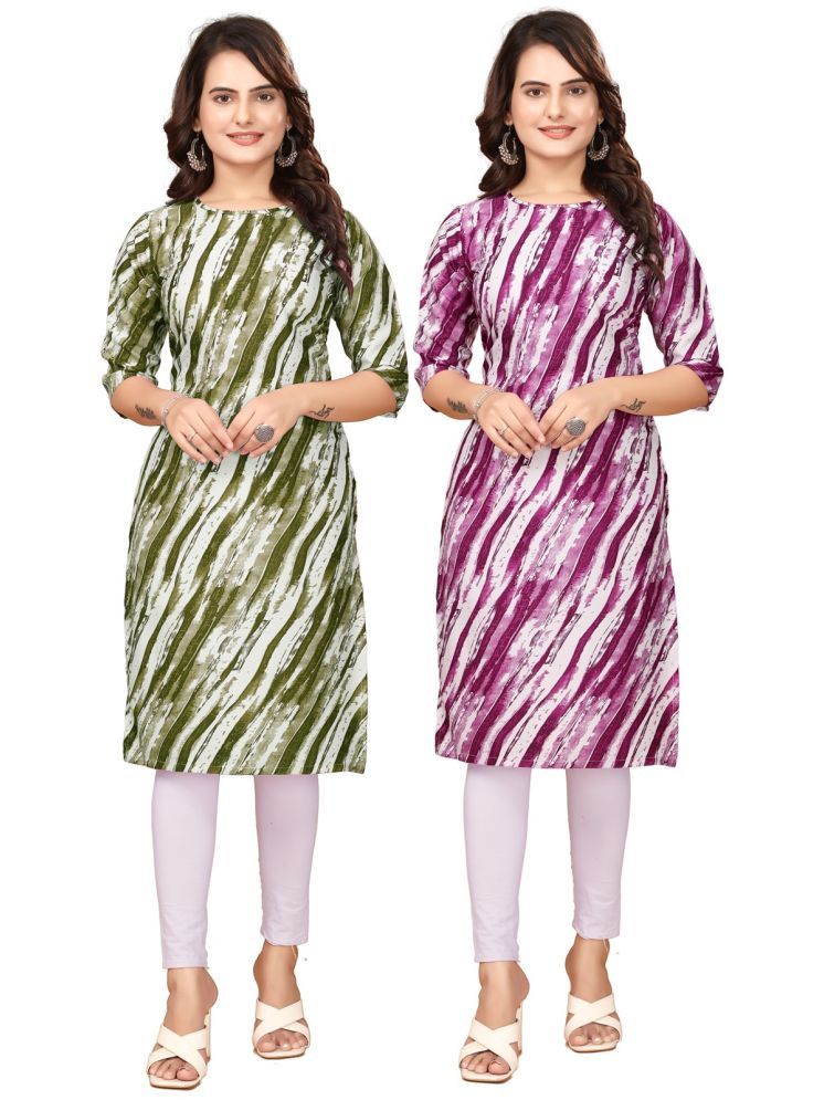     			VACHHARAJ DESIGN Pack of 2 Crepe Printed Straight Women's Kurti - ( Green,Purple )