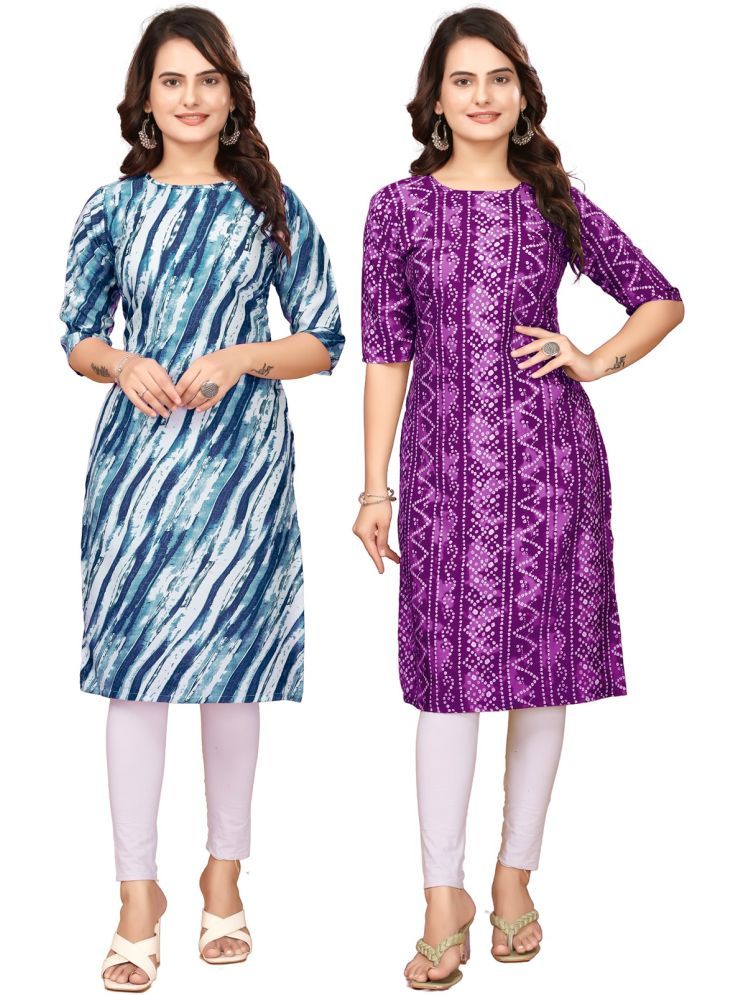     			VACHHARAJ DESIGN Pack of 2 Crepe Printed Straight Women's Kurti - ( Blue,Purple )