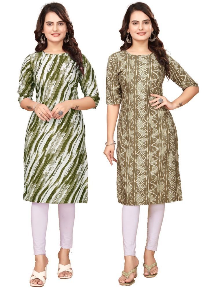     			VACHHARAJ DESIGN Pack of 2 Crepe Printed Straight Women's Kurti - ( Green,Multicolor )