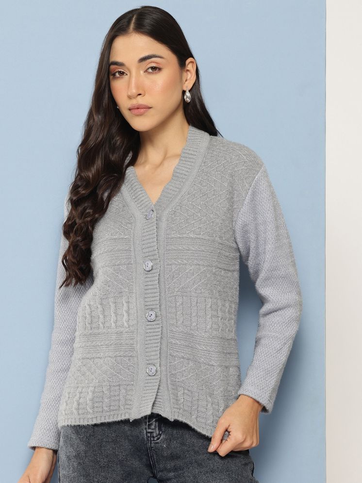     			Aarika Woollen V Neck Women's Buttoned Cardigans - Grey ( Single )