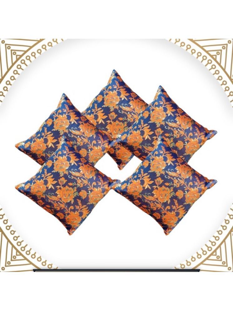     			BMAP Set of 5 Brocade Floral Square Cushion Cover (40X40)cm - Orange