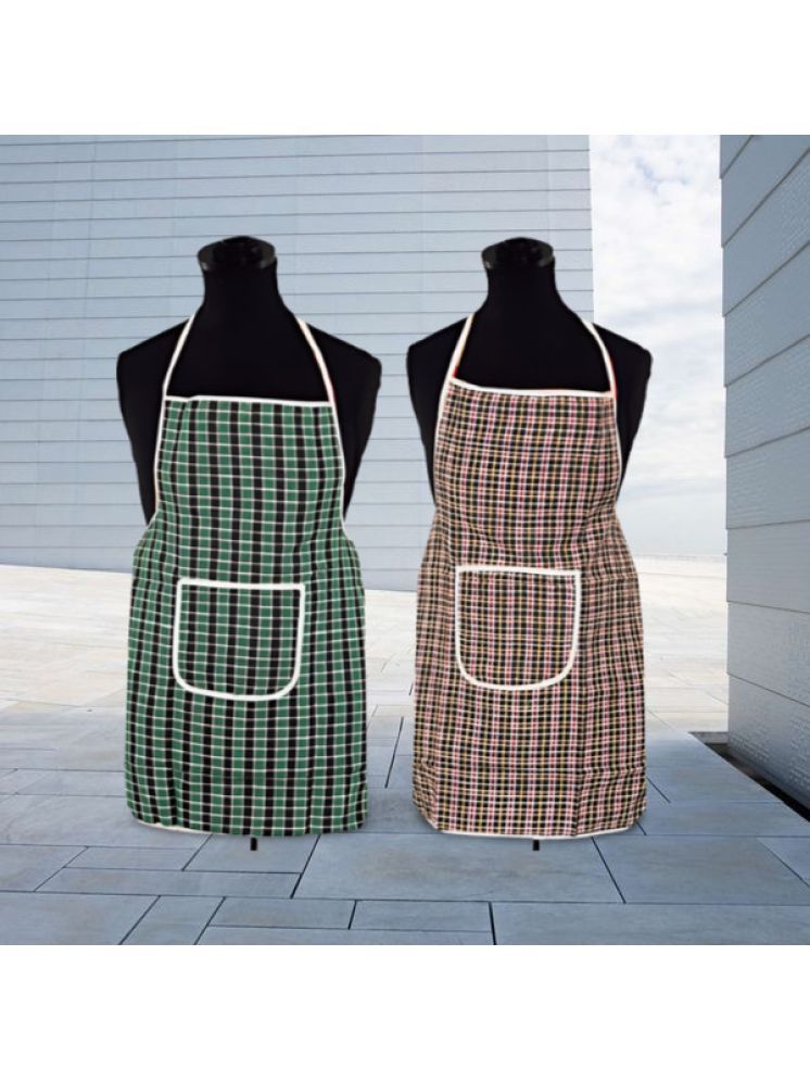     			CreadCraft Cotton Checks Kitchen Apron with 1 Center Pocket ( Pack of 2 )