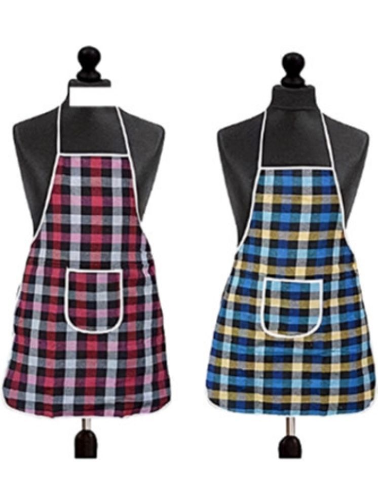     			CreadCraft Cotton Checks Kitchen Apron with 1 Center Pocket ( Pack of 2 )