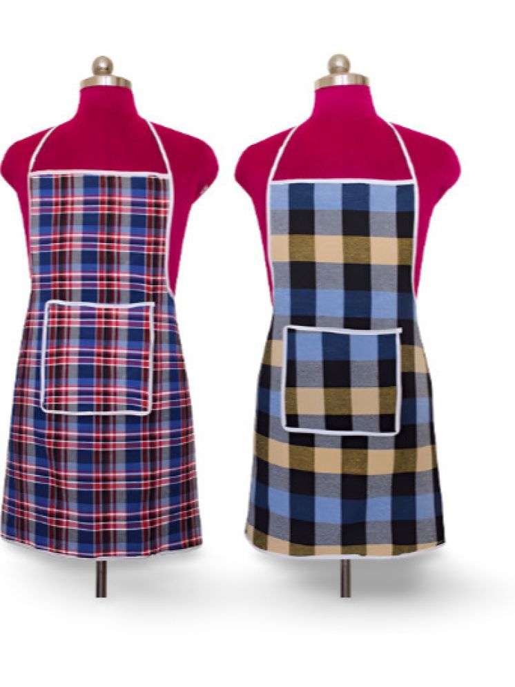     			CreadCraft Cotton Checks Kitchen Apron with 1 Center Pocket ( Pack of 2 )