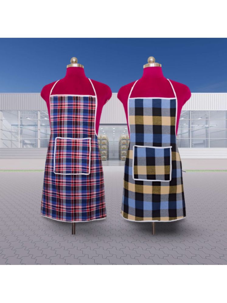     			CreadCraft Cotton Checks Kitchen Apron with 1 Center Pocket ( Pack of 2 )