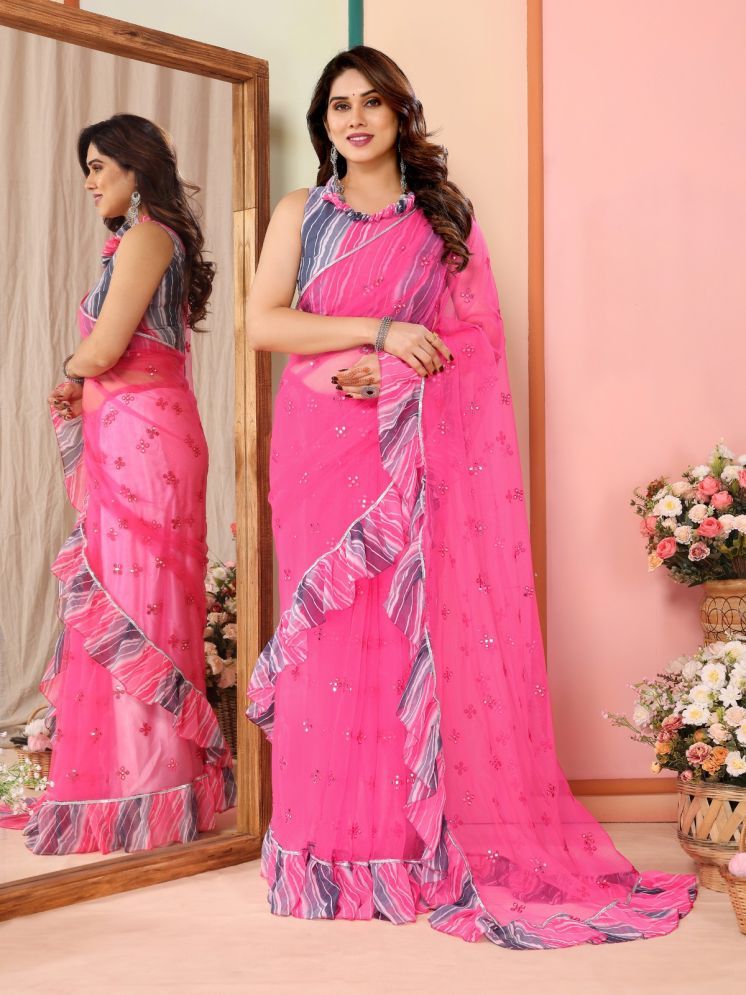     			DIKONA DESIGNER Pack of 1 Net Printed Saree With Blouse Piece ( Pink )