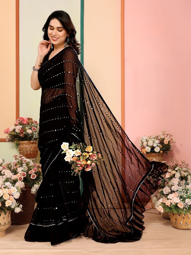     			DIKONA DESIGNER Pack of 1 Georgette Embroidered Saree With Blouse Piece ( Black )