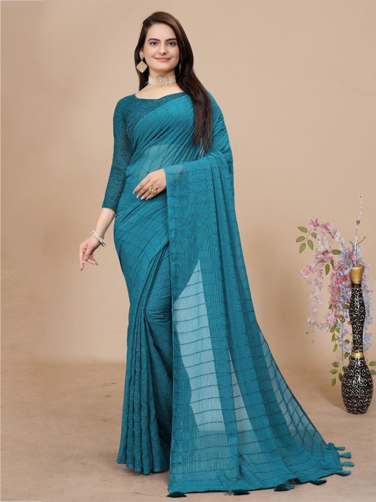     			JULEE Pack of 1 Chiffon Striped Saree With Blouse Piece ( Turquoise )