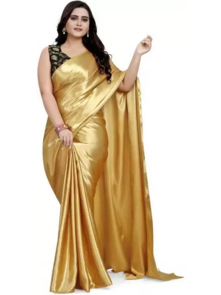     			Saadhvi Pack of 1 Satin Solid Saree With Blouse Piece ( Gold )