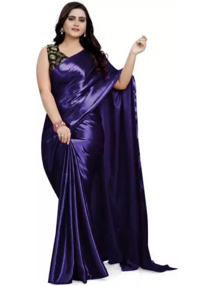     			Saadhvi Pack of 1 Satin Solid Saree With Blouse Piece ( Navy Blue )