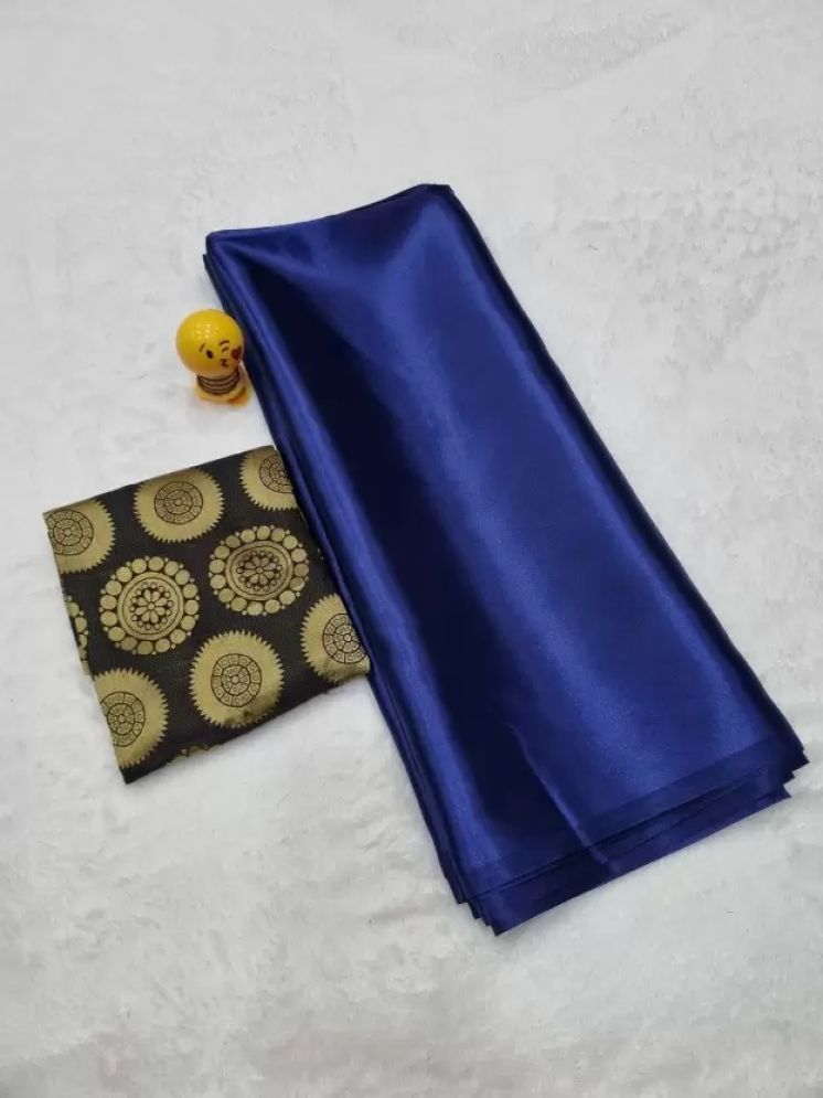     			Samai Pack of 1 Satin Solid Saree With Blouse Piece ( Navy Blue )