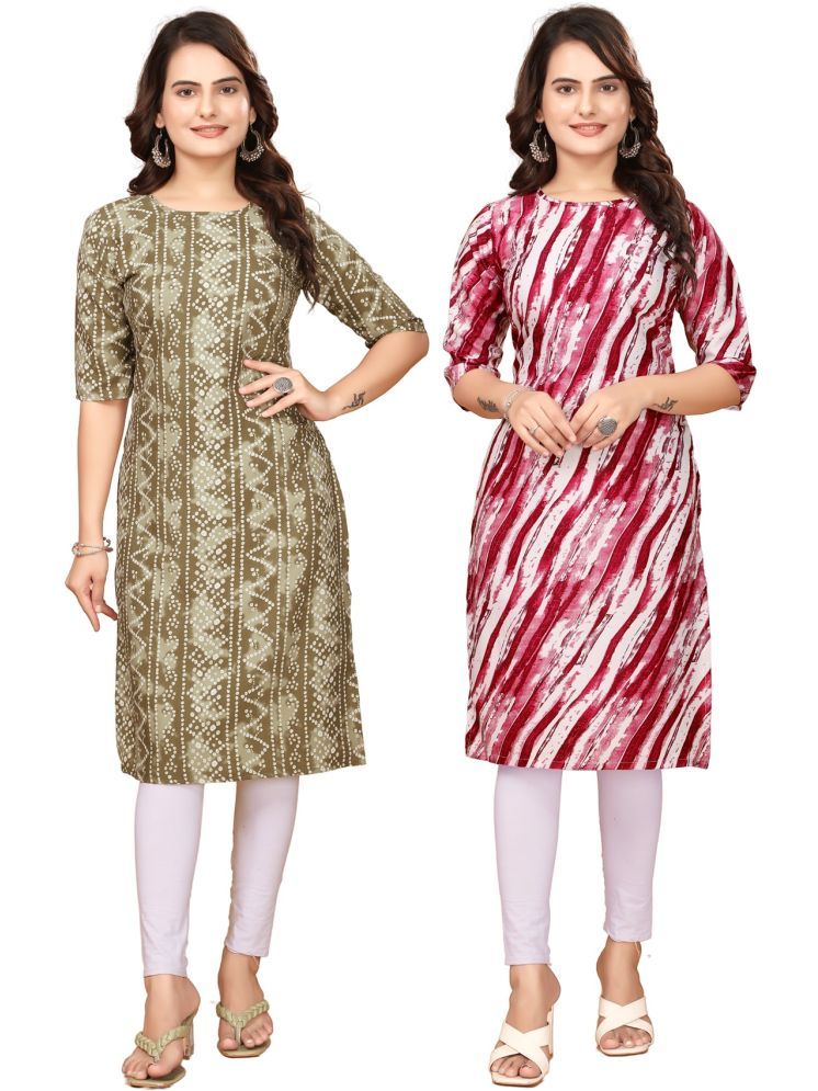     			VACHHARAJ DESIGN Pack of 2 Crepe Printed Straight Women's Kurti - ( Multicolor,Red )