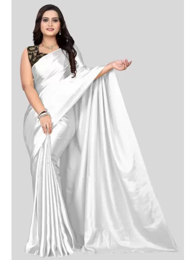     			Vkaran Pack of 1 Satin Solid Saree With Blouse Piece ( White )