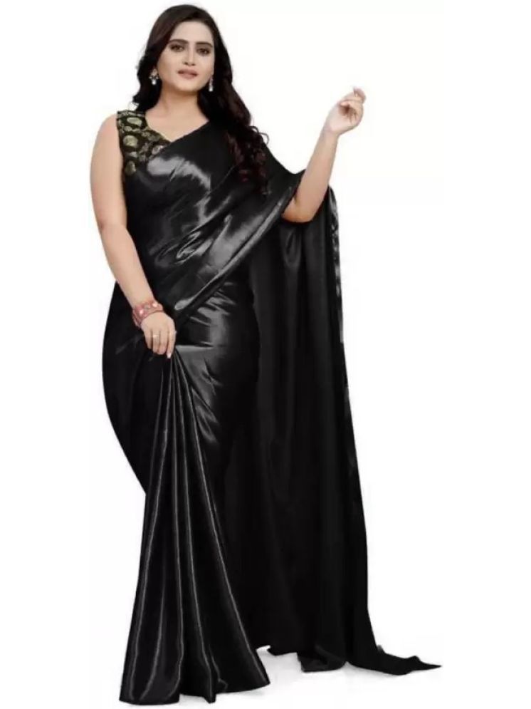     			Vkaran Pack of 1 Satin Solid Saree With Blouse Piece ( Black )