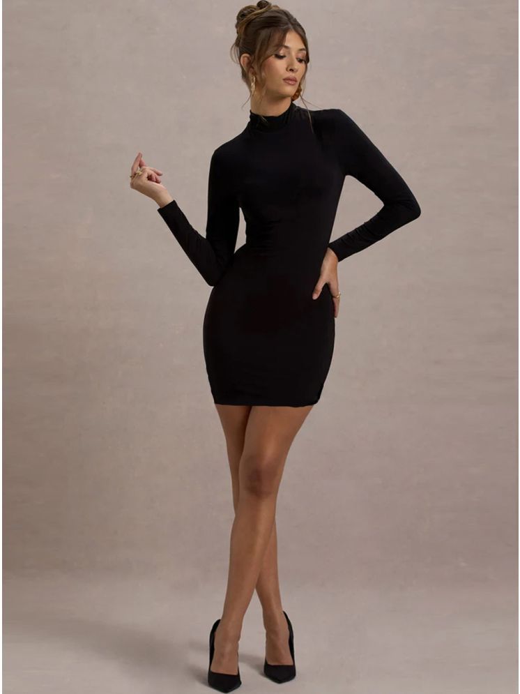     			clafoutis Lycra Solid Knee Length Women's Bodycon Dress - Black ( Pack of 1 )