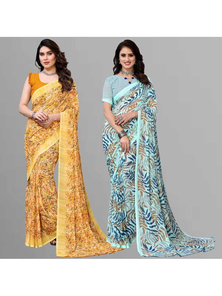     			ANAND SAREES Pack of 2 Georgette Printed Saree With Blouse Piece ( Multicolor )