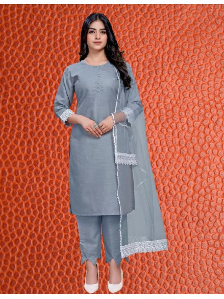     			BIPIN FASHION Cotton Silk Self Design Ethnic Top With Pants Women's Stitched Salwar Suit - Grey ( Pack of 1 )