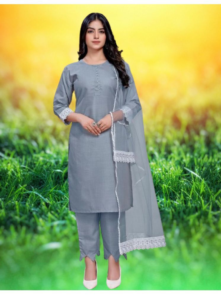     			BIPIN FASHION Cotton Silk Self Design Ethnic Top With Pants Women's Stitched Salwar Suit - Grey ( Pack of 1 )