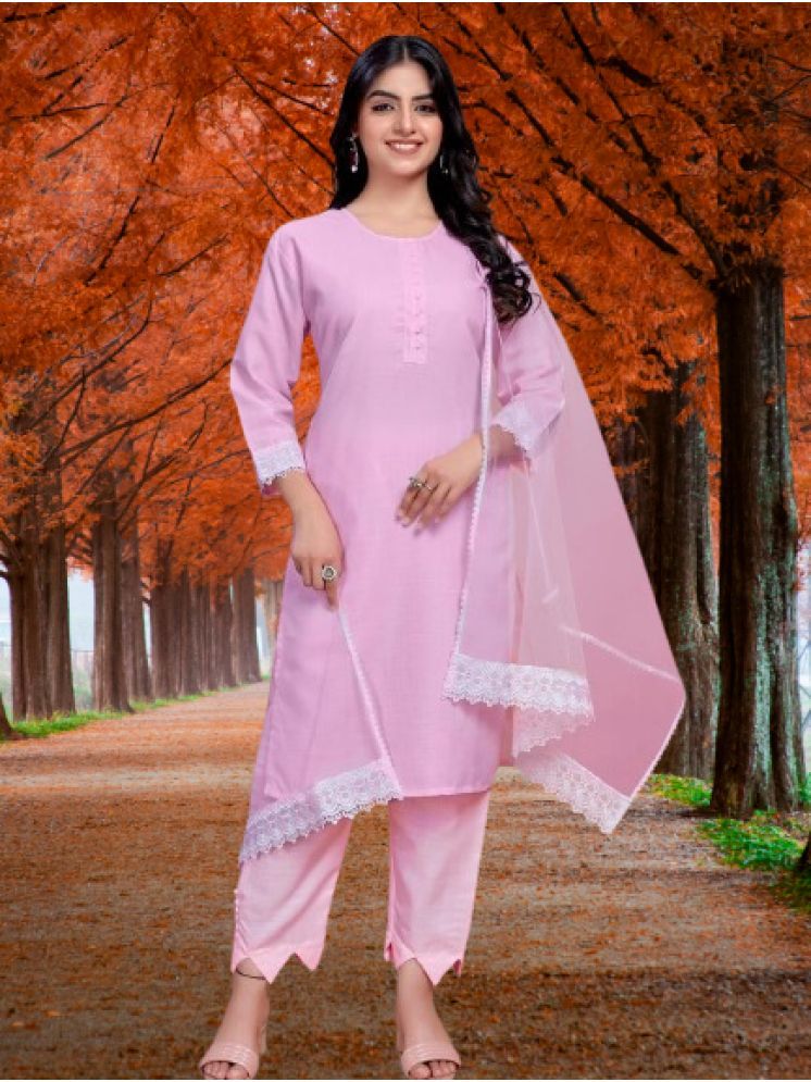     			BIPIN FASHION Cotton Silk Self Design Ethnic Top With Pants Women's Stitched Salwar Suit - Pink ( Pack of 1 )