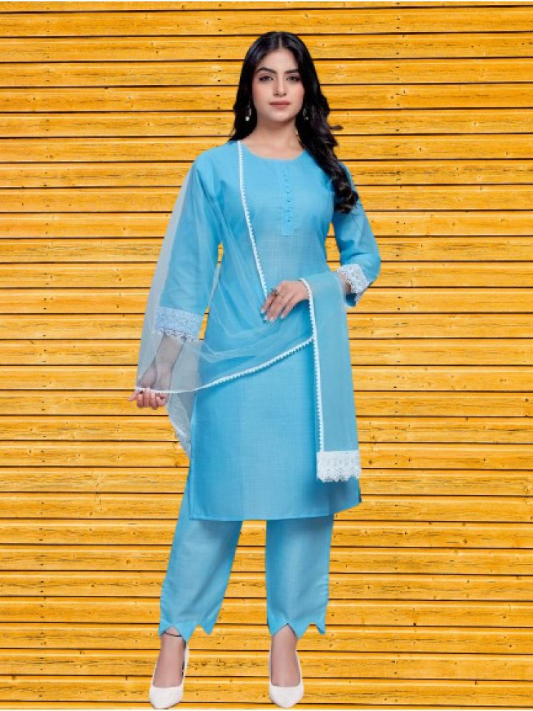     			BIPIN FASHION Cotton Silk Self Design Ethnic Top With Pants Women's Stitched Salwar Suit - Turquoise ( Pack of 1 )