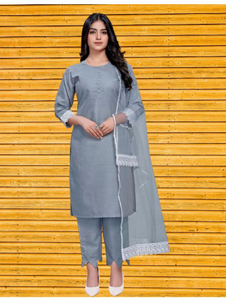     			BIPIN FASHION Cotton Silk Self Design Ethnic Top With Pants Women's Stitched Salwar Suit - Grey ( Pack of 1 )