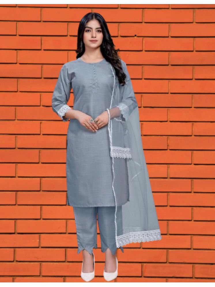     			BIPIN FASHION Cotton Silk Self Design Ethnic Top With Pants Women's Stitched Salwar Suit - Grey ( Pack of 1 )