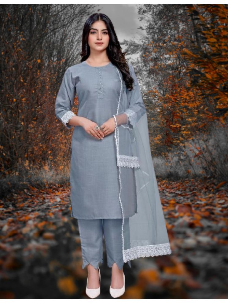     			BIPIN FASHION Cotton Silk Self Design Ethnic Top With Pants Women's Stitched Salwar Suit - Grey ( Pack of 1 )