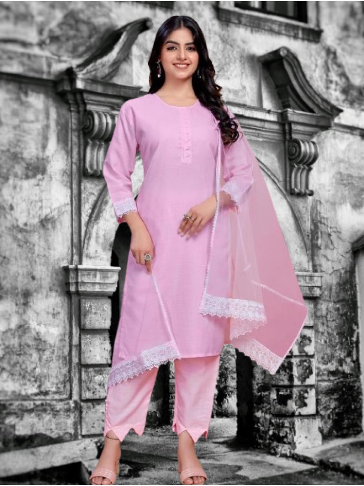     			BIPIN FASHION Cotton Silk Self Design Ethnic Top With Pants Women's Stitched Salwar Suit - Pink ( Pack of 1 )