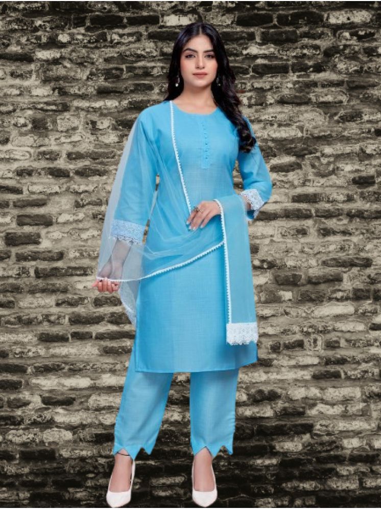     			BIPIN FASHION Cotton Silk Self Design Ethnic Top With Pants Women's Stitched Salwar Suit - Turquoise ( Pack of 1 )