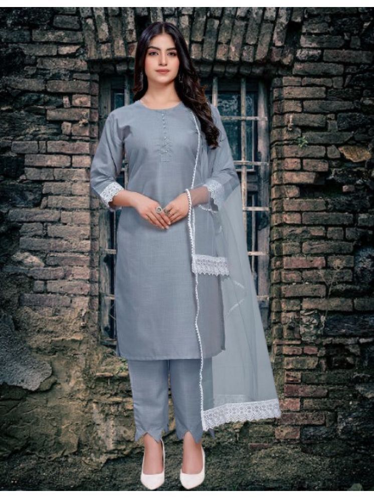     			BIPIN FASHION Cotton Silk Self Design Ethnic Top With Pants Women's Stitched Salwar Suit - Grey ( Pack of 1 )