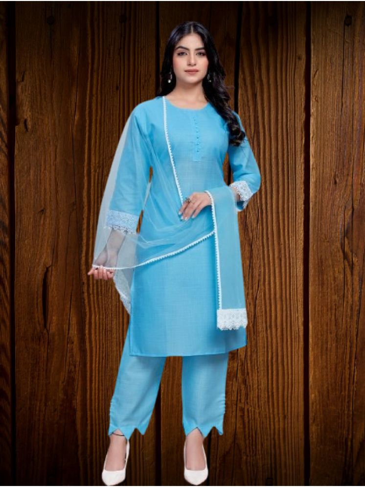     			BIPIN FASHION Cotton Silk Self Design Ethnic Top With Pants Women's Stitched Salwar Suit - Turquoise ( Pack of 1 )