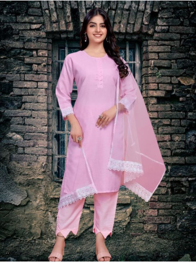     			BIPIN FASHION Cotton Silk Self Design Ethnic Top With Pants Women's Stitched Salwar Suit - Pink ( Pack of 1 )